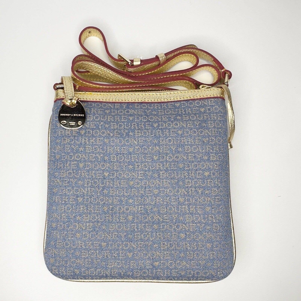 Dooney & Bourke Blue Denim Gold Lettering Crossbody Blue Duck- LIKE NEW - Picture 3 of 10